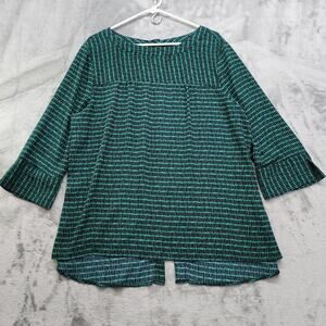 Banana Republic Top Womens Size XL Green Blue Back Button Crop Slit Sleeve
